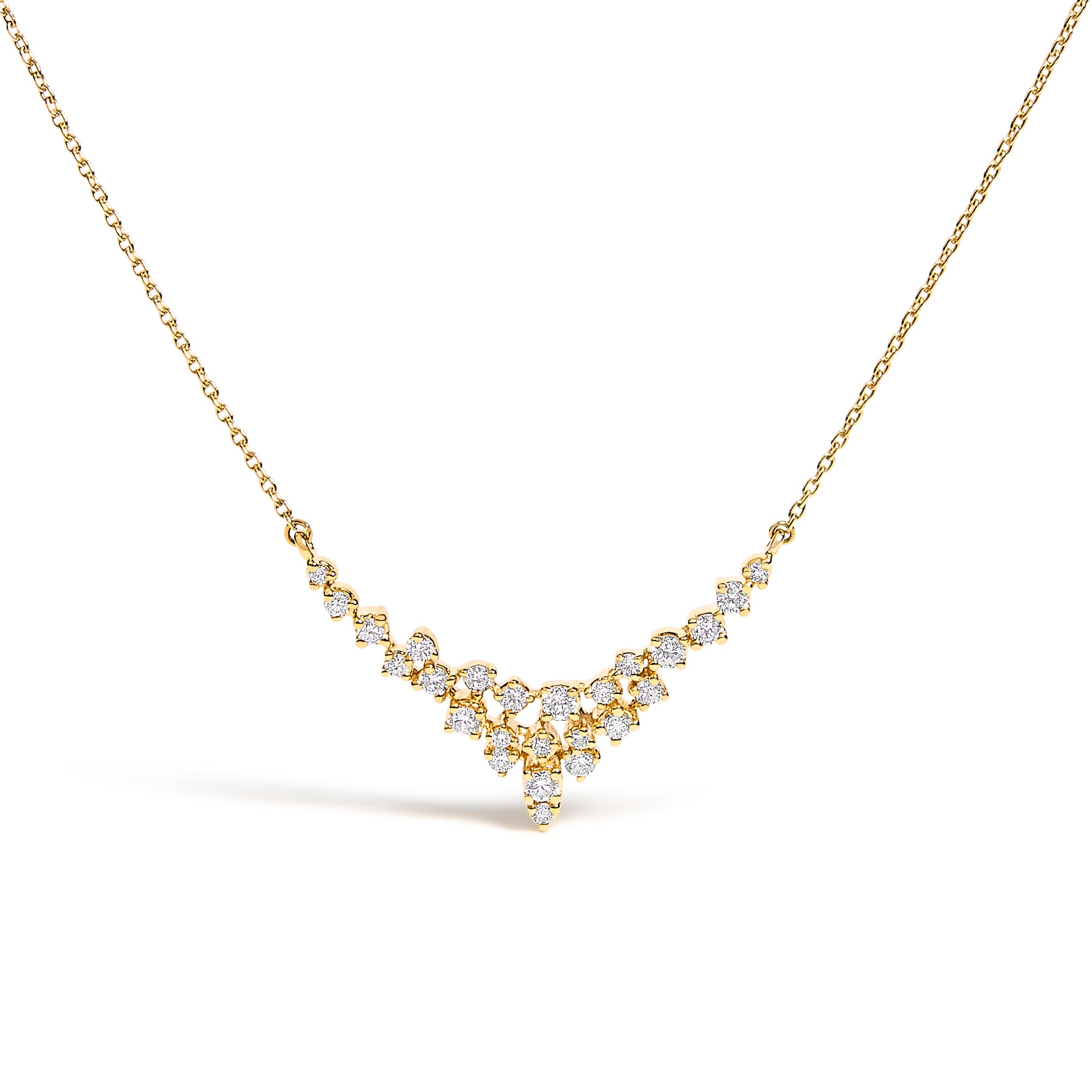 14K Yellow Gold 1/2 Cttw Diamond Scattered "V" Necklace (I-J Color, SI2-I1 Clarity) - 18" Inches