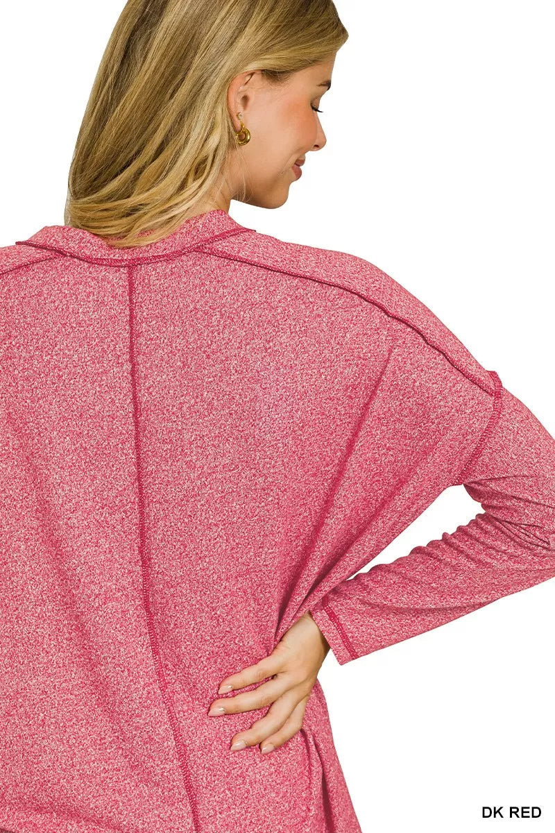 Zenana Soft Melange Hacci Exposed Seam Hi-low Tee