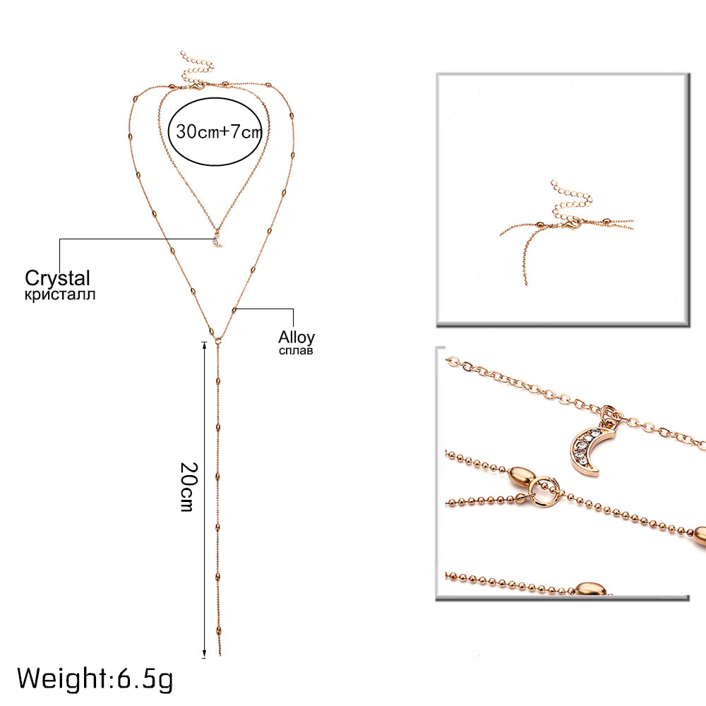 Elegant Moon and Star Pendant Necklace with Pearls