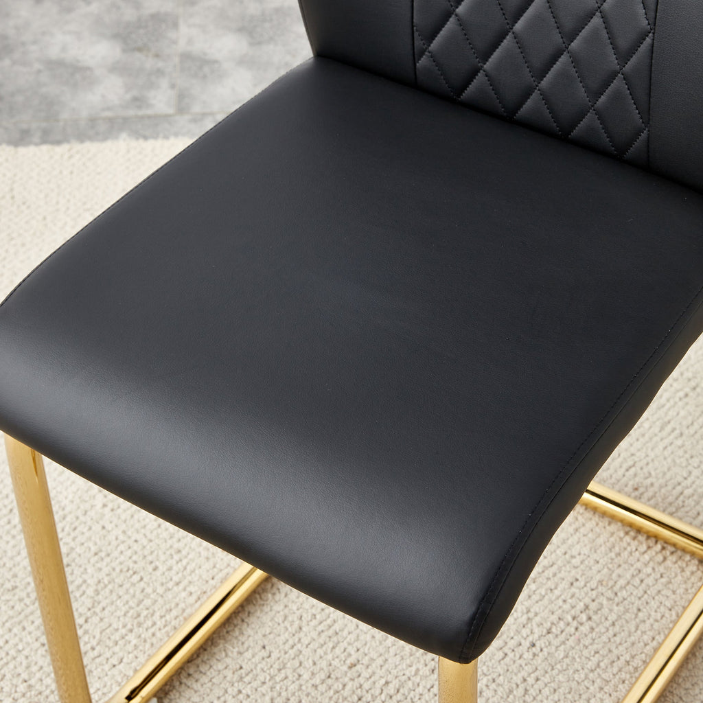 Modern dining chairs with faux leather padded seats, dining room chairs, gold metal leg upholstered chairs, suitable for kitchens, living rooms, bedrooms, and offices, set of 6 (black+PU leather)C-001