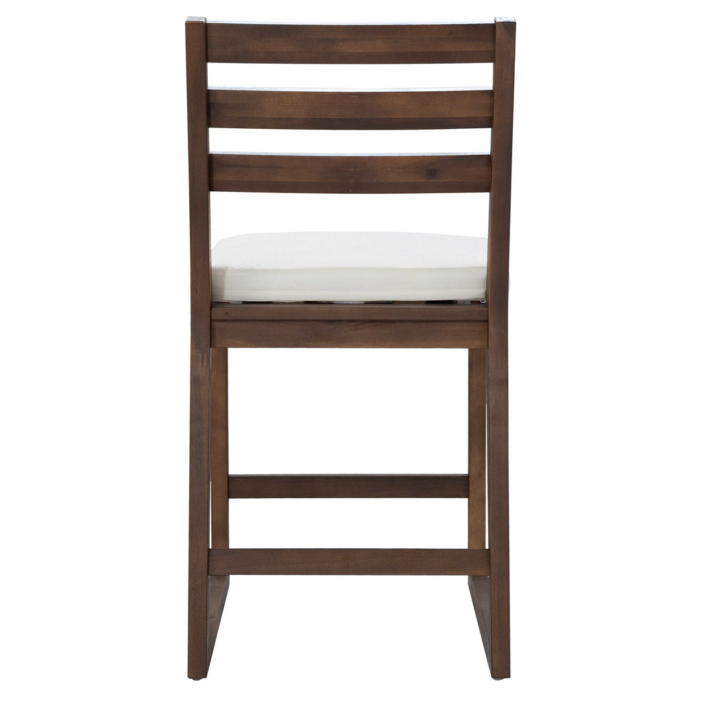 TREXM Rustic Patio Bar Set with Ergonomic Chairs, Solid Wood Slatted Tabletop in Mocha+Beige Cushion