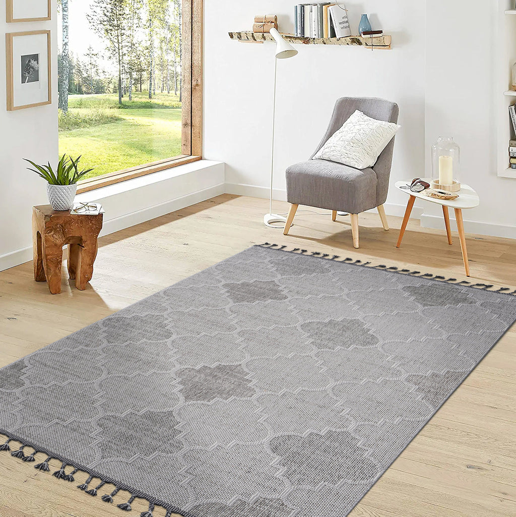 NAAR Guros Collection 6X9 White / Grey / Trellis Indoor / Outdoor Area Rug