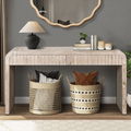 59'' Vintage Crafted Entryway Table,Two Hidden Handle Drawers,Farmhouse Console Table ,Easy Assembly,for Entrance & Dinning Room & Living Room & Hallway (Natural Wood)