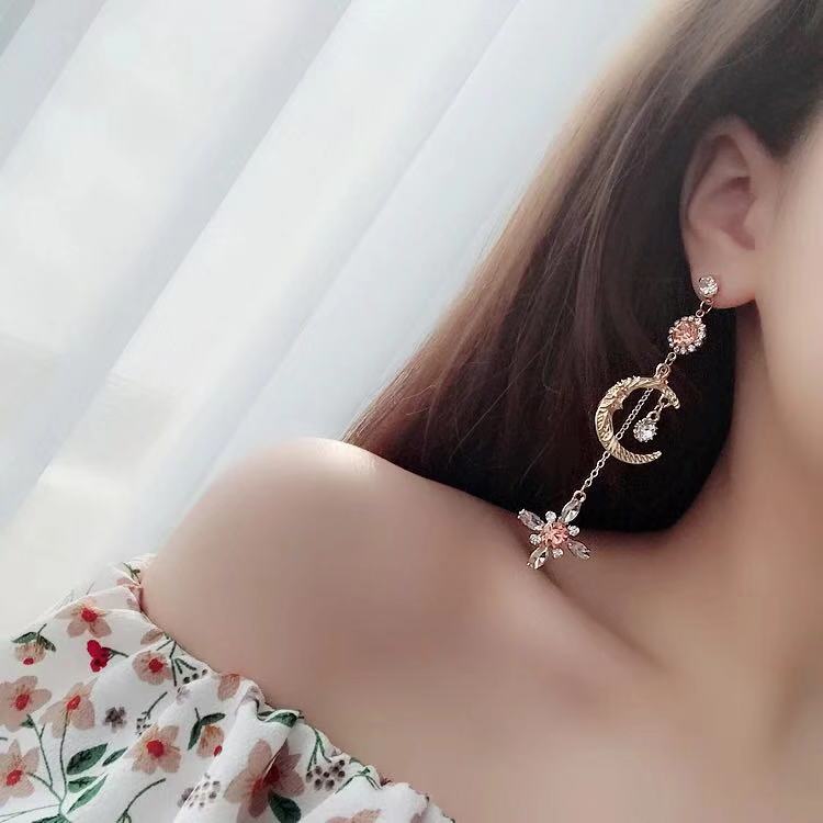 New S925 Silver Moon Goddess Earrings with Baroque Crystals