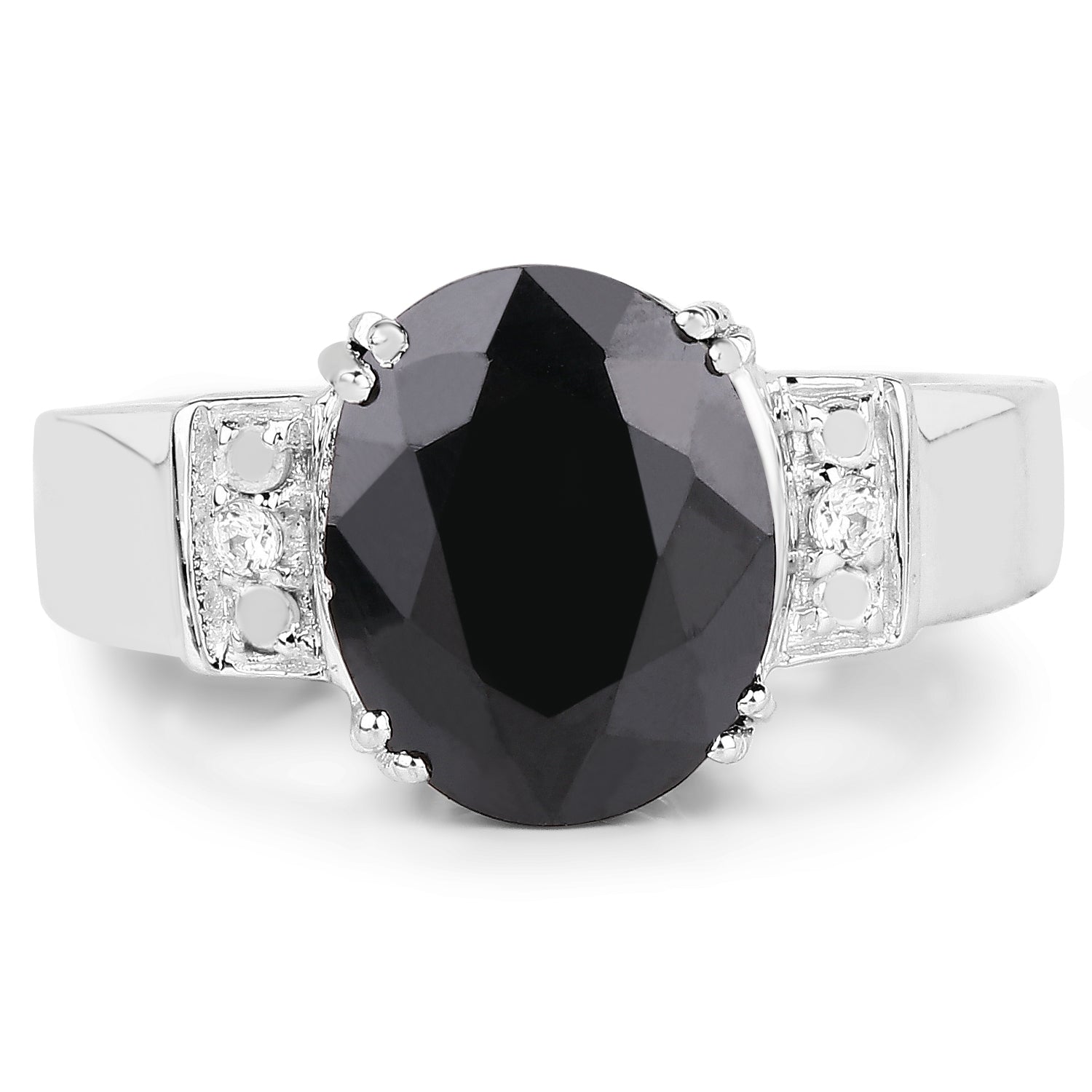 5.29 Carat Genuine Black Sapphire and White Topaz .925 Sterling Silver Ring