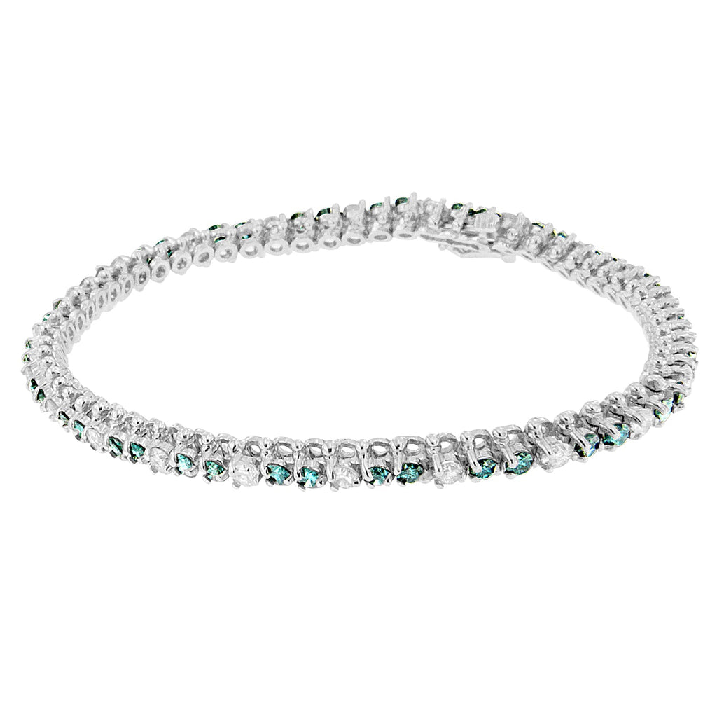 14K White Gold 4 5/8 Cttw Alternating White and Blue Diamond Martini Set Tennis Bracelet (H-I Color, I1-I2 Clarity) - 7" Inches