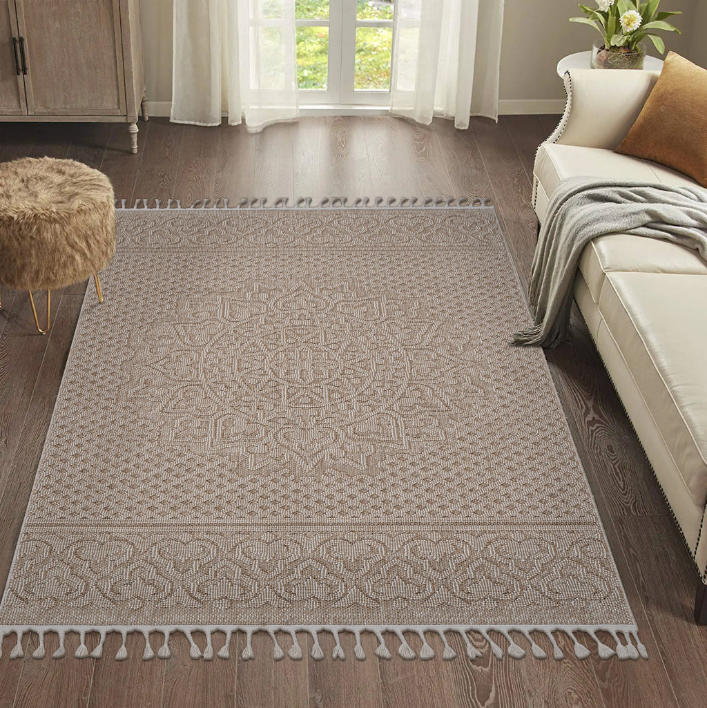 NAAR Guros Collection 4X6 Beige / Medallion Indoor / Outdoor Area Rug