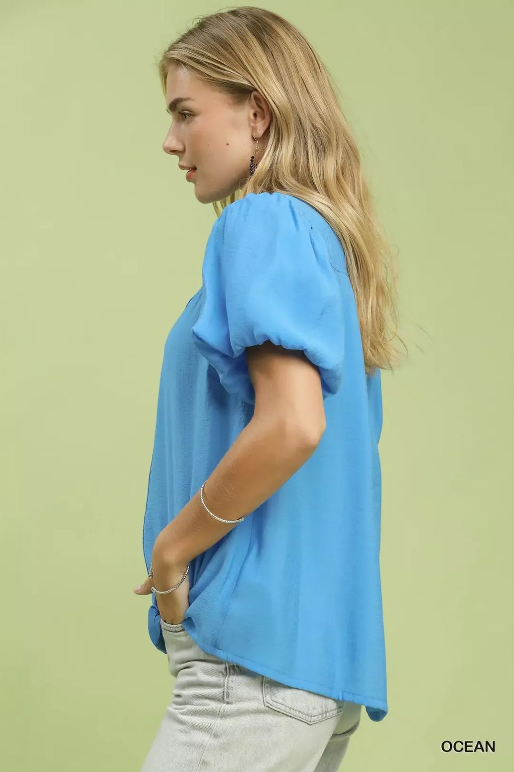 Umgee Button-Down Puff Sleeve Shirt