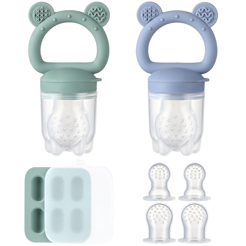2 Pack Silicone Baby Fruit Feeder with Mini Freezer Tray Baby Teethers Breastmilk Popsicle Molds for Baby Teething Relief Fresh Food Feeder for Safe Infant Self Feeding Extra Food Pouches