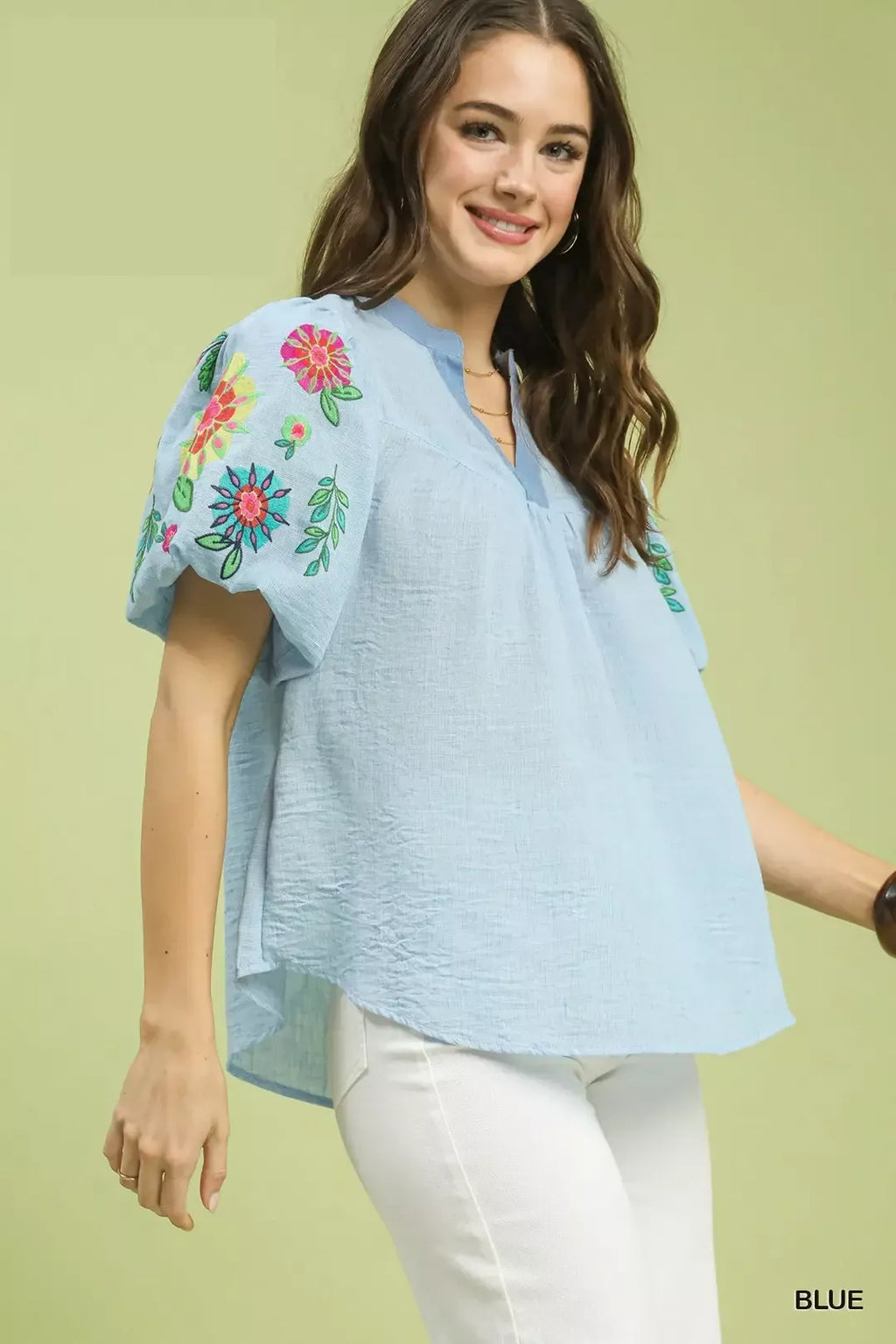 Umgee Embroidered Puff Sleeve Top