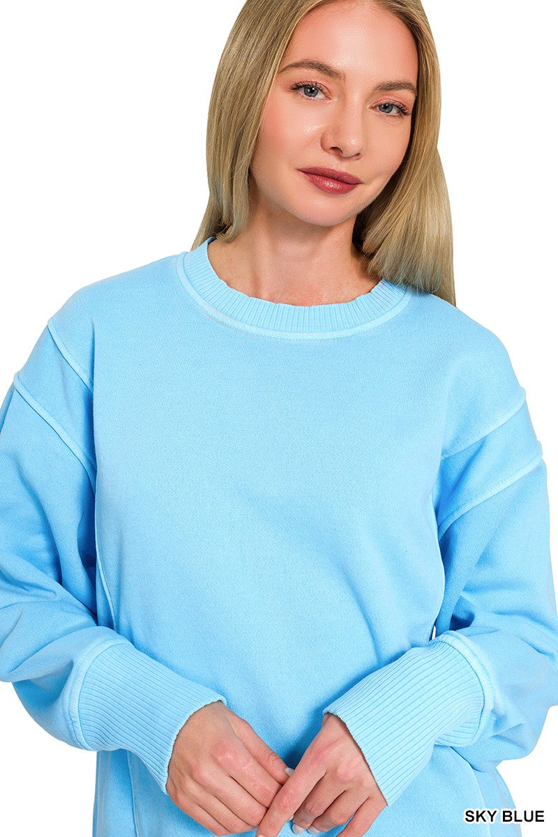 Zenana Pigment Dye Exposed-seam Fleece Sweatshirt