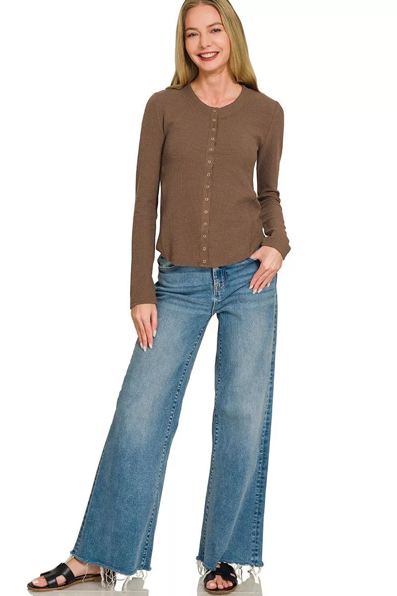 Zenana Double Knit Snap Button Shirts