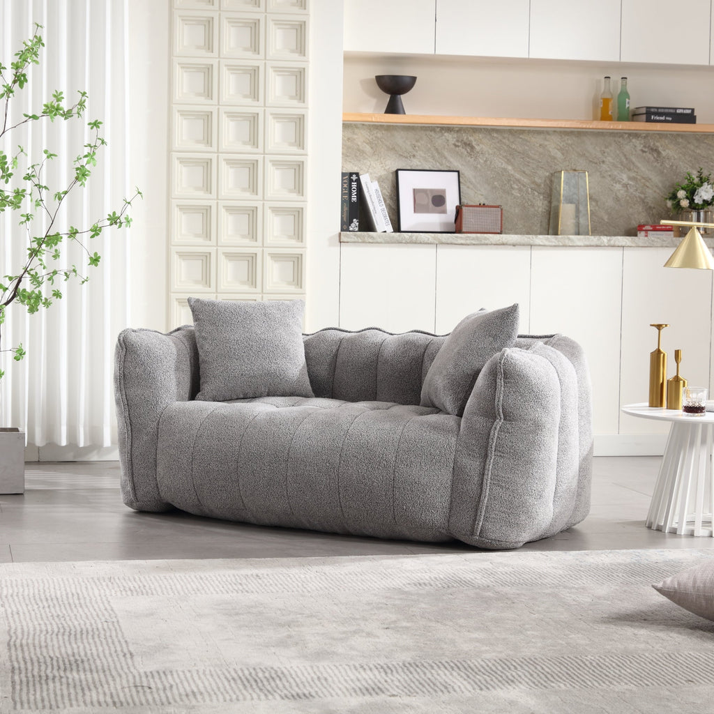 Cozy Beanbag Chair with High Resilience Foam Core for Two - Grey Chenille, 66x35x25 inches