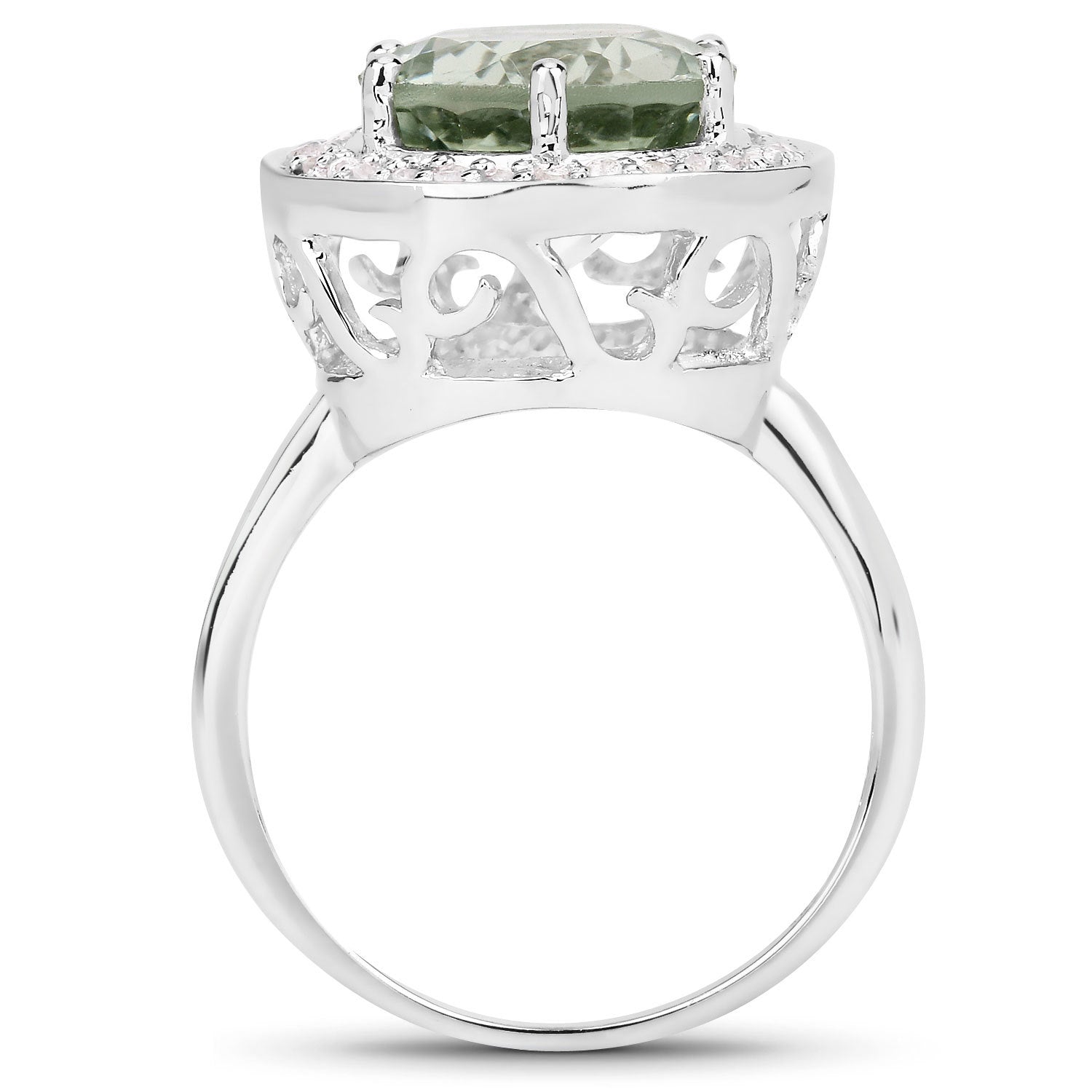 4.94 Carat Genuine Green Amethyst and White Topaz .925 Sterling Silver Ring