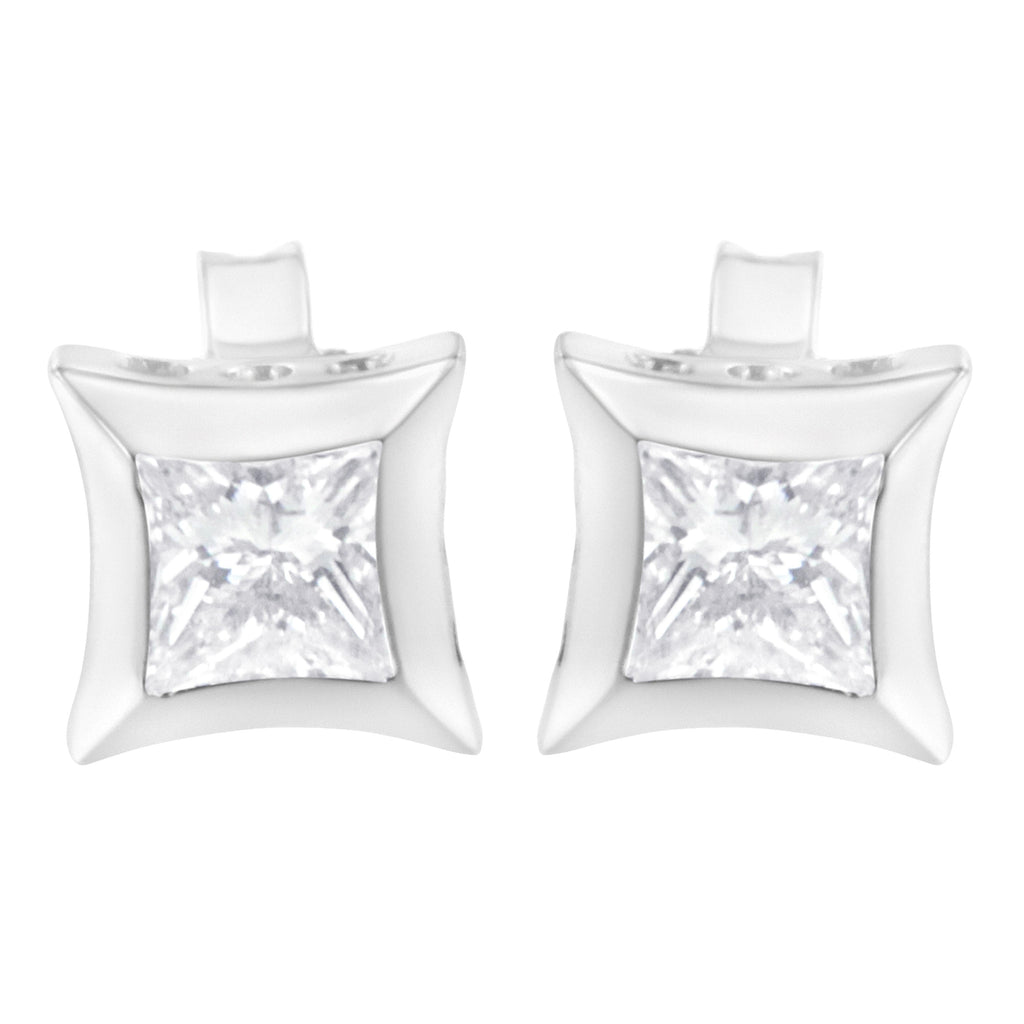 10K White Gold 1/2 Cttw Invisible Set Princess-Cut Diamond Stud Earrings (H-I Color, SI2-I1 Clarity)