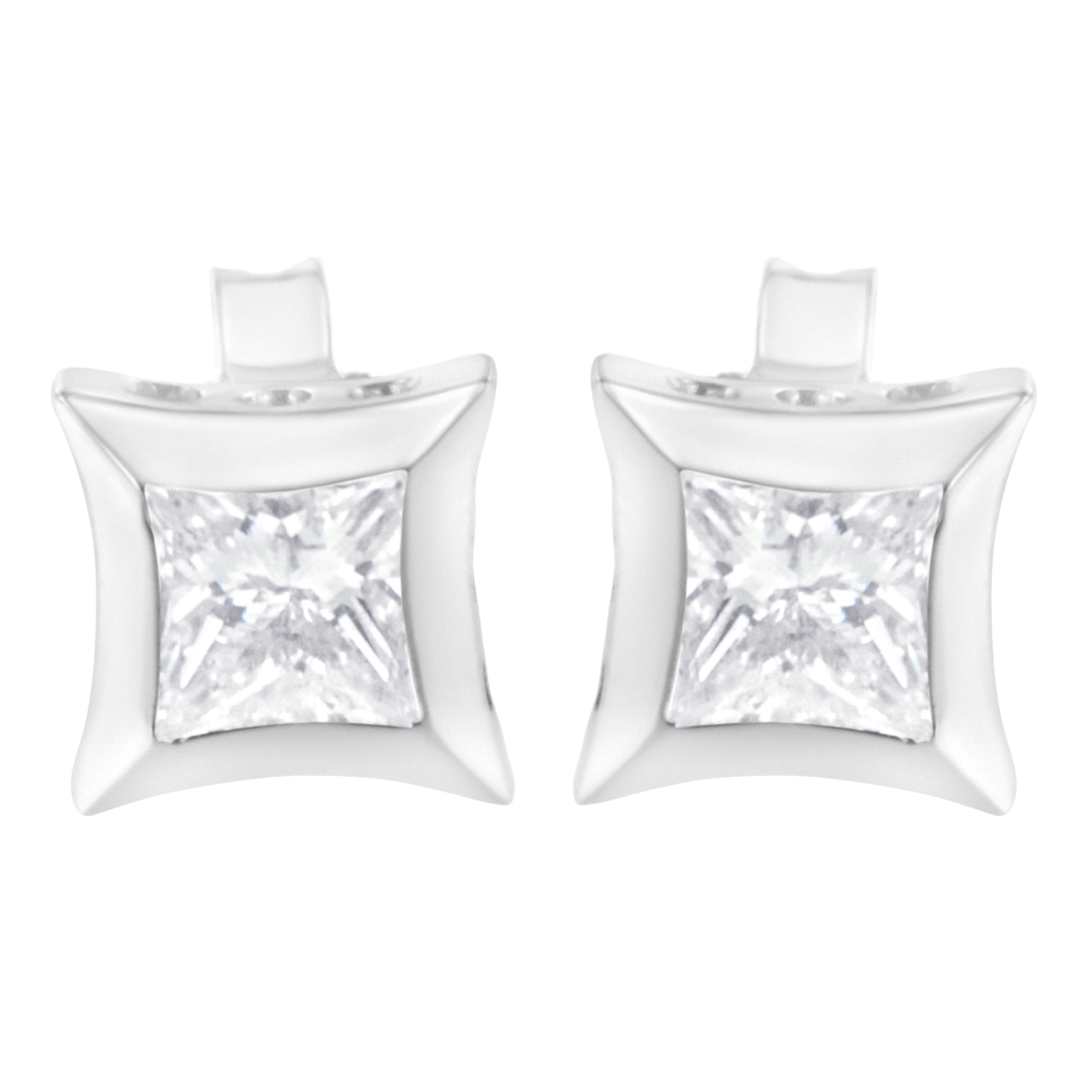 10K White Gold 1/2 Cttw Invisible Set Princess-Cut Diamond Stud Earrings (H-I Color, SI2-I1 Clarity)