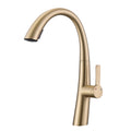 Elegant Single Handle Stainless Steel Pull Out Kitchen Faucet Brushed Gold with High-Arch Spout