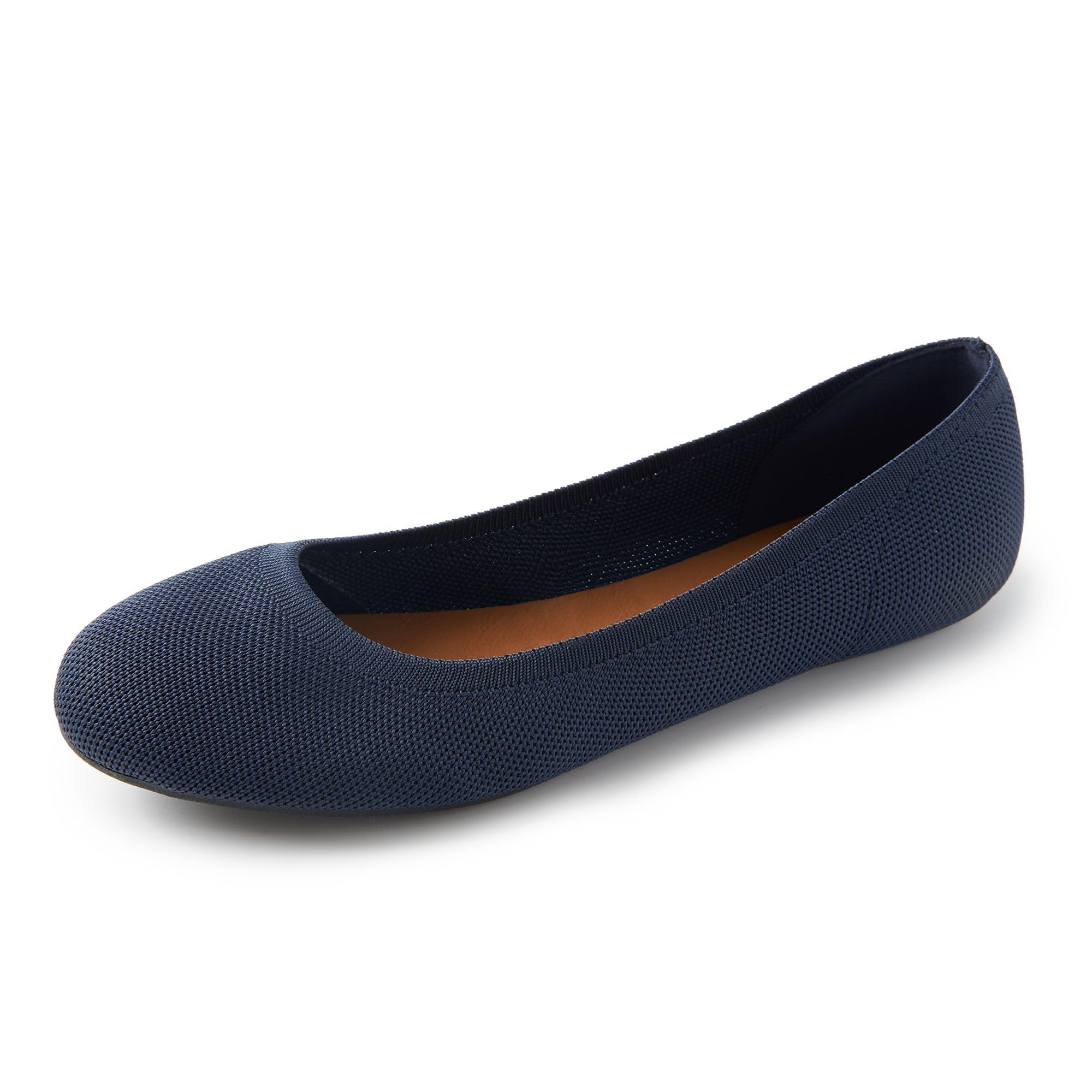 YORINDALE Womens Ballet Flat Shoes Knit Dress Shoes Round Toe Slip On Ballerina Walking Flat Shoes Comfortable Shoes for Women Casual Work Office Navy Blue