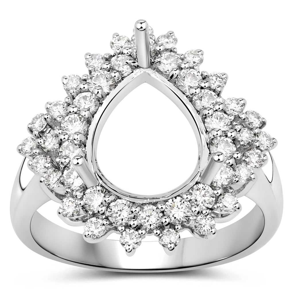 0.89 Carat Genuine White Diamond 14K White Gold Semi Mount Ring - holds 11x9mm Pear Gemstone