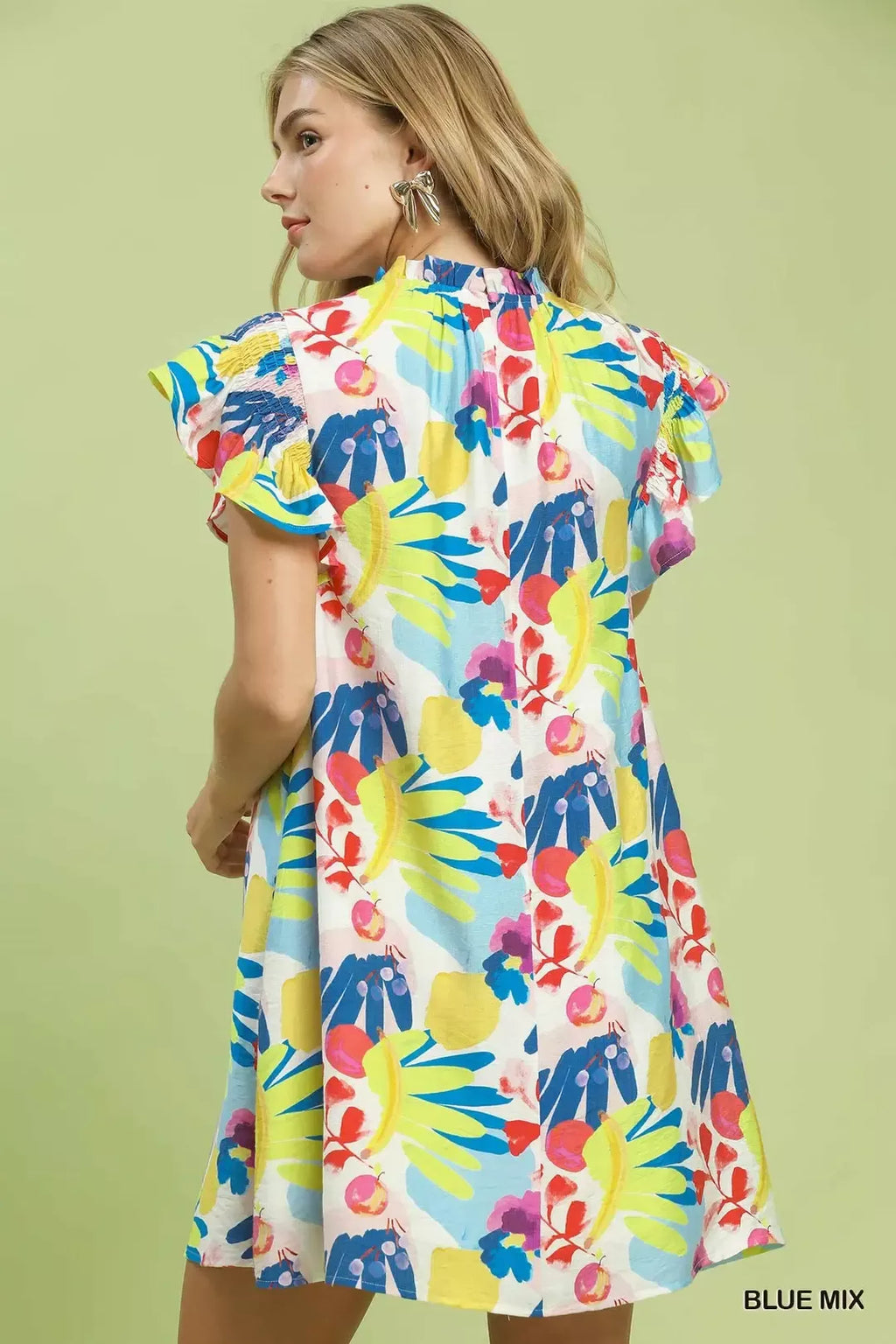 Umgee Ruffled Botanical Print Mini Dress