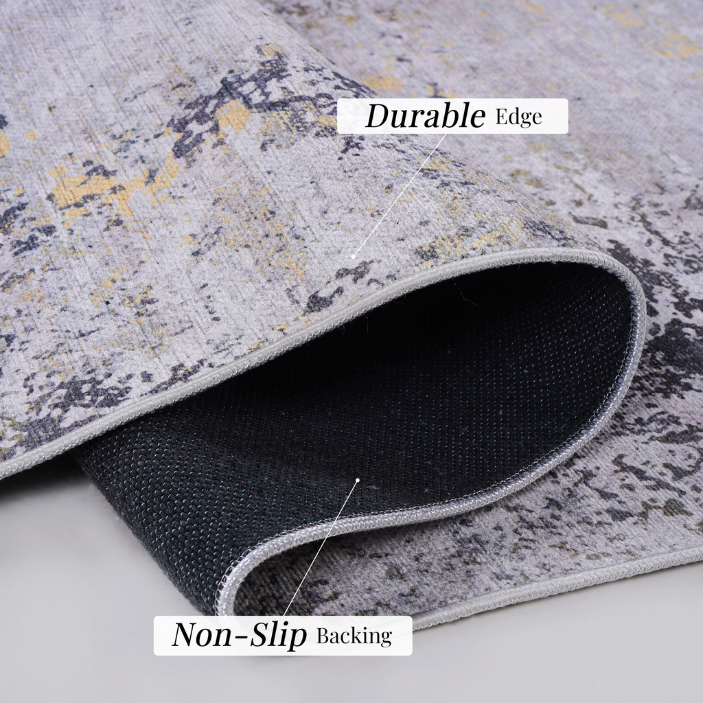 NAAR MAVAL Gold Washable Rug 5x8 Area Rug (Gray+Gold, 5' x 8')