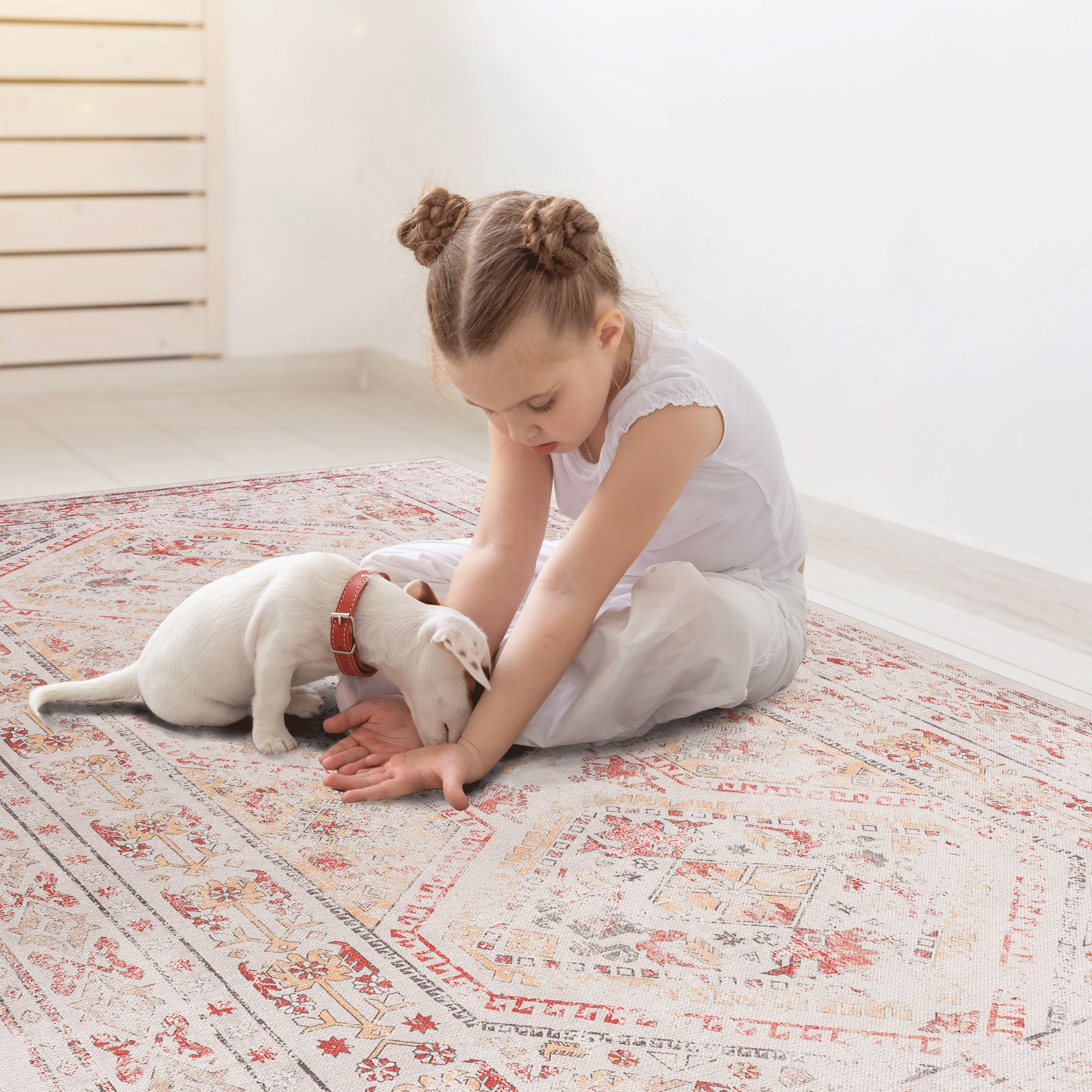 NAAR MAVAL Beige Washable Rug 5x8 Area Rug (Beige, 5' x 8')