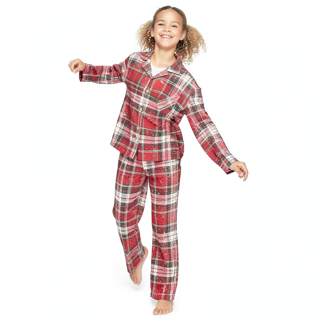 Justice Girls Christmas Pajama Set Sparkle Plaid Holiday, Size 8