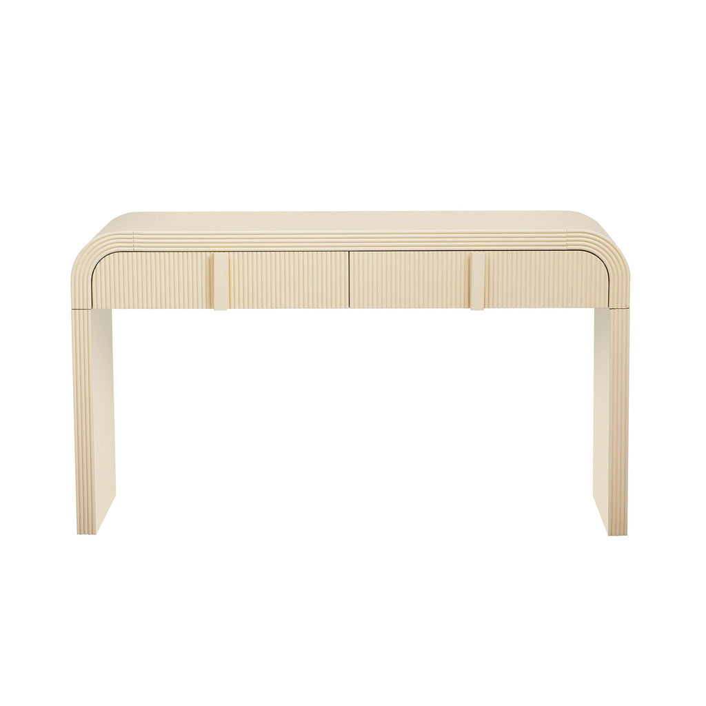 TREXM Modern Console Table with 2 Storage Drawers, Fluted Entryway Table with Rounded Silhouette for Hallway Living Room and Entryway (Apricot Cream)