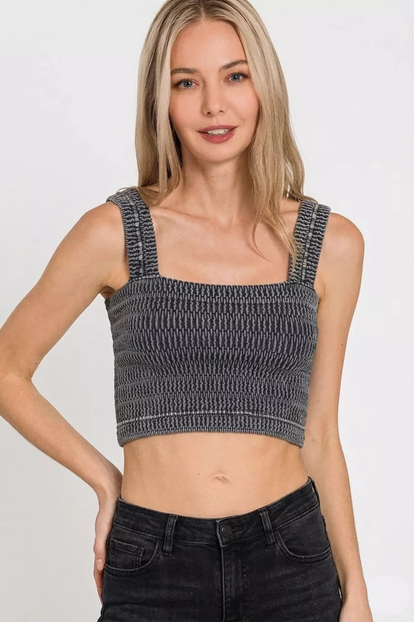 Zenana Seamless Winkle Stone Washed Bra Top