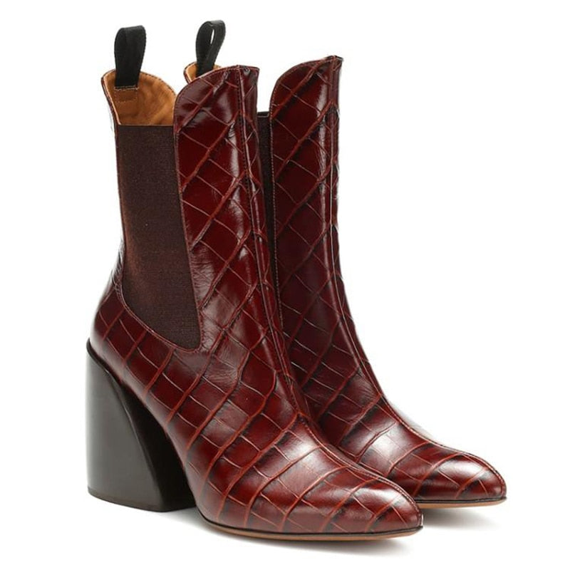 2020 New Chunky Heel Leather Short Boots for Women