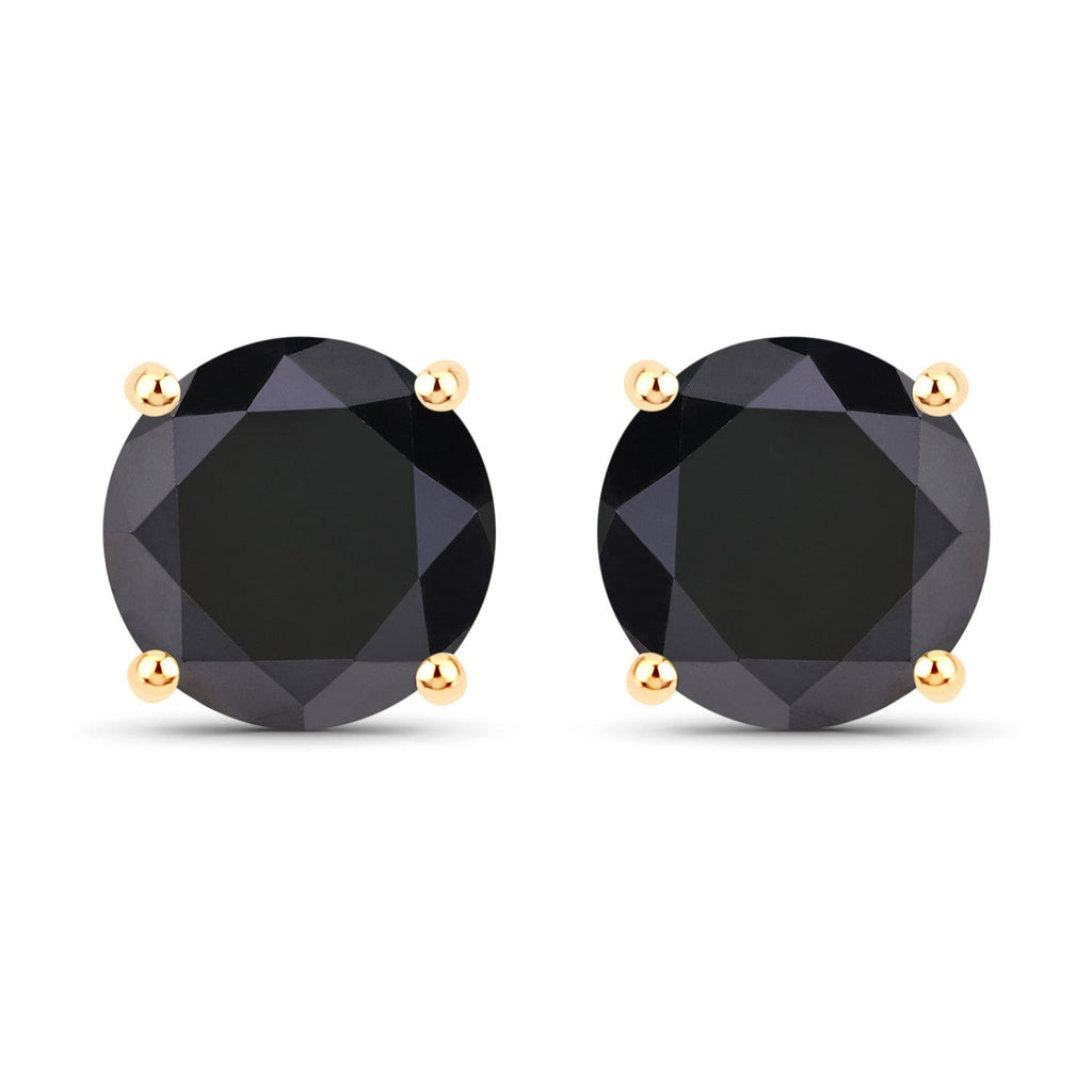 4.91 Carat Genuine Black Diamond 14K Yellow Gold Earrings