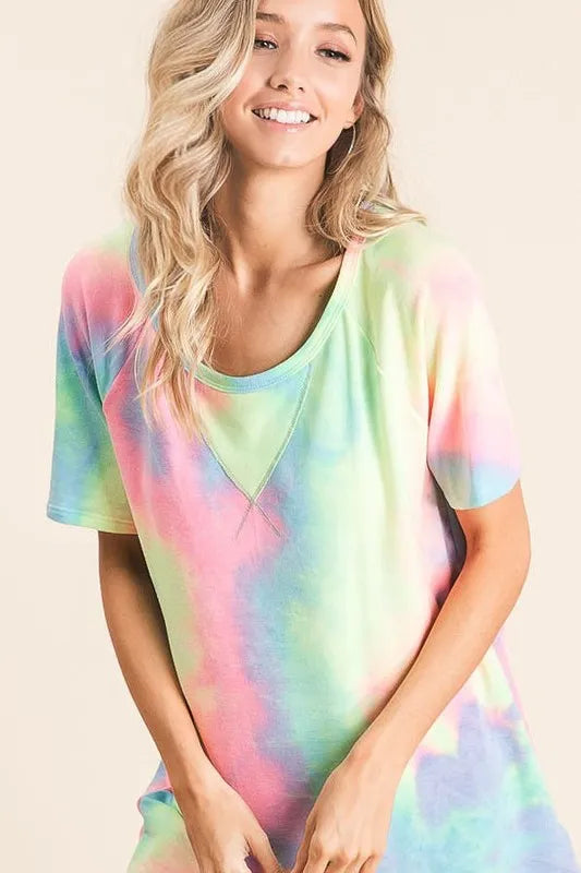 BiBi Tie Dye French Terry Print Top