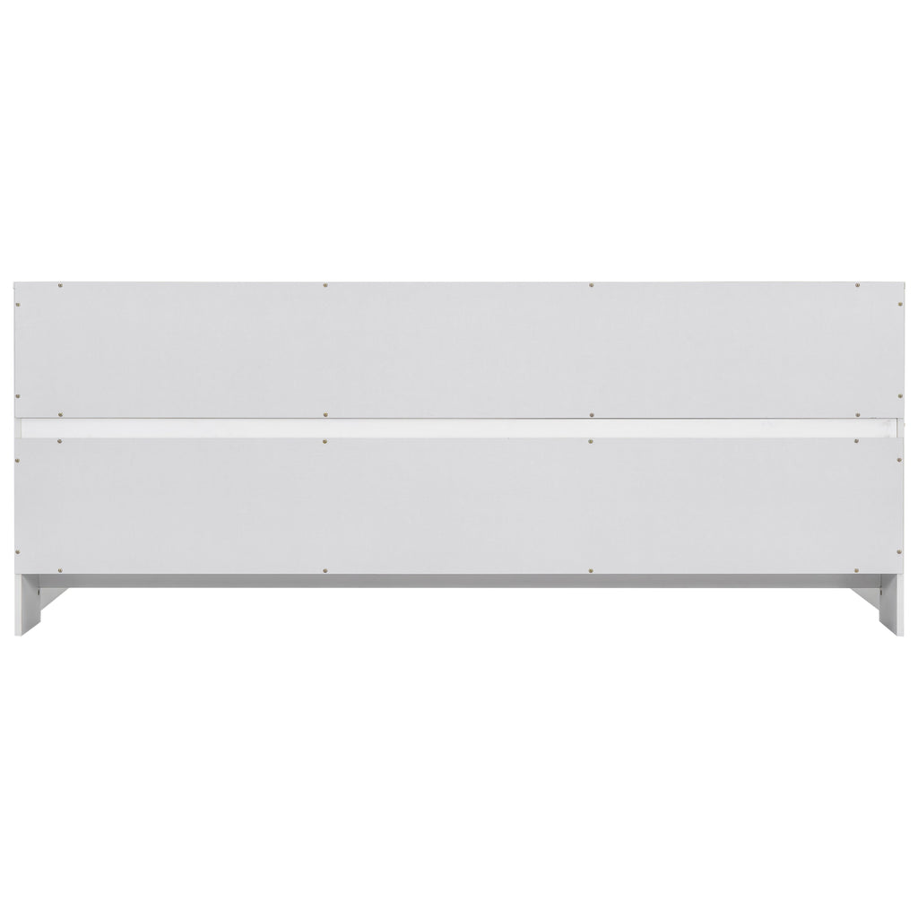 Full Floor Bed with Side Bookcase,Shelves,Guardrails,White