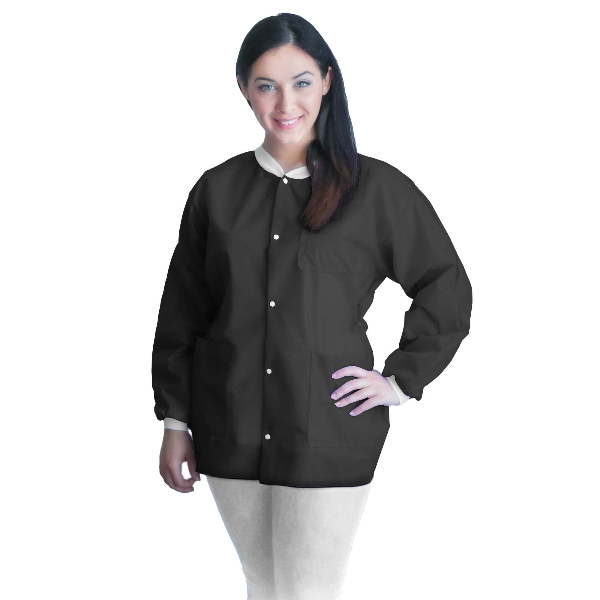 Lab Jacket FitMe™ Black X-Large Hip Length 3-Layer SMS Disposable UGJ-6500-XL