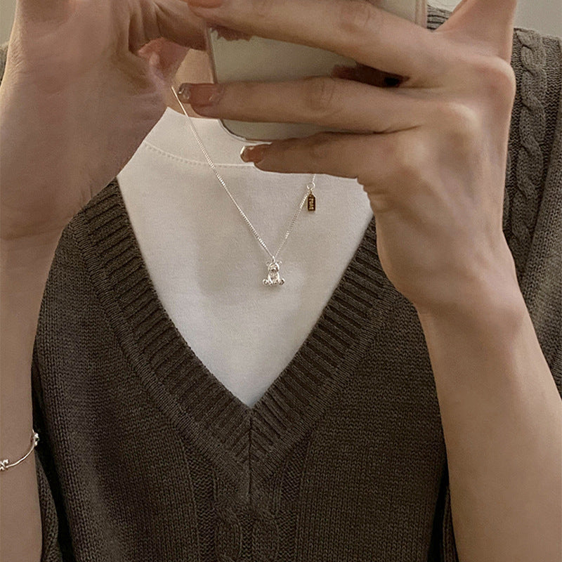 Cute Gold and Silver Bear Necklace for Daily Wear