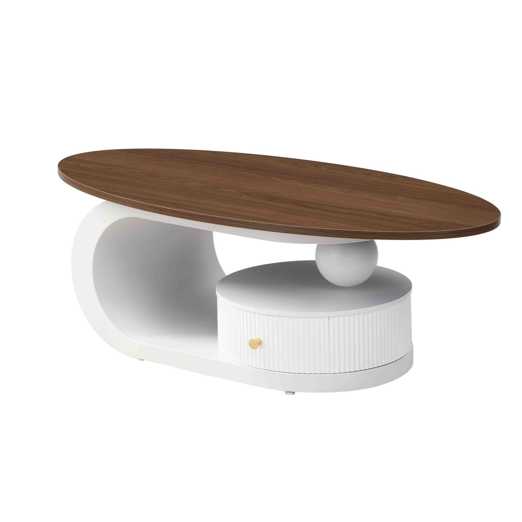 Luxury Nesting Coffee Table Set of 2,  Tables with Storage for Living Room, Oval and Round Table Set, White Center Table, Cocktail Table, Side Table,  Large 47.24'', Small 19.69''