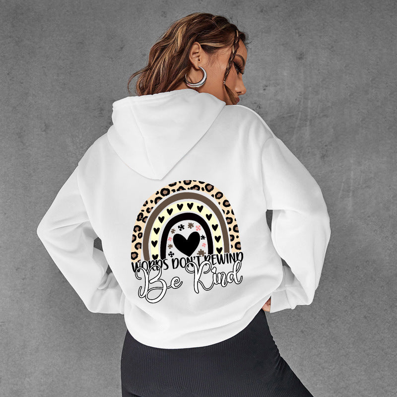 "Be Kind Letter Print Hooded Brushed Hoody for Women"