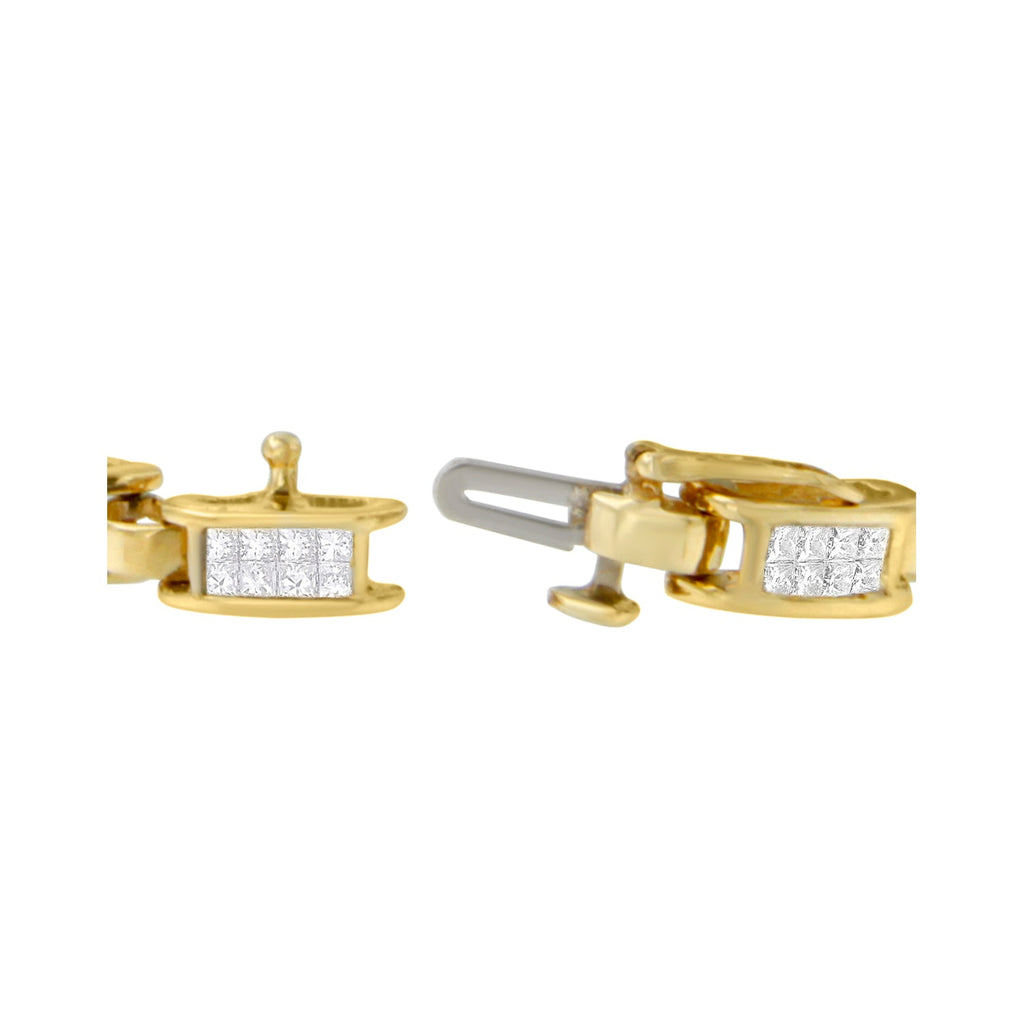 10K Yellow Gold 2.0 Cttw Invisible-Set Princess Cut Diamond Rectangular Link Bracelet (I-J Color, SI2-I1 Clarity) - 7"