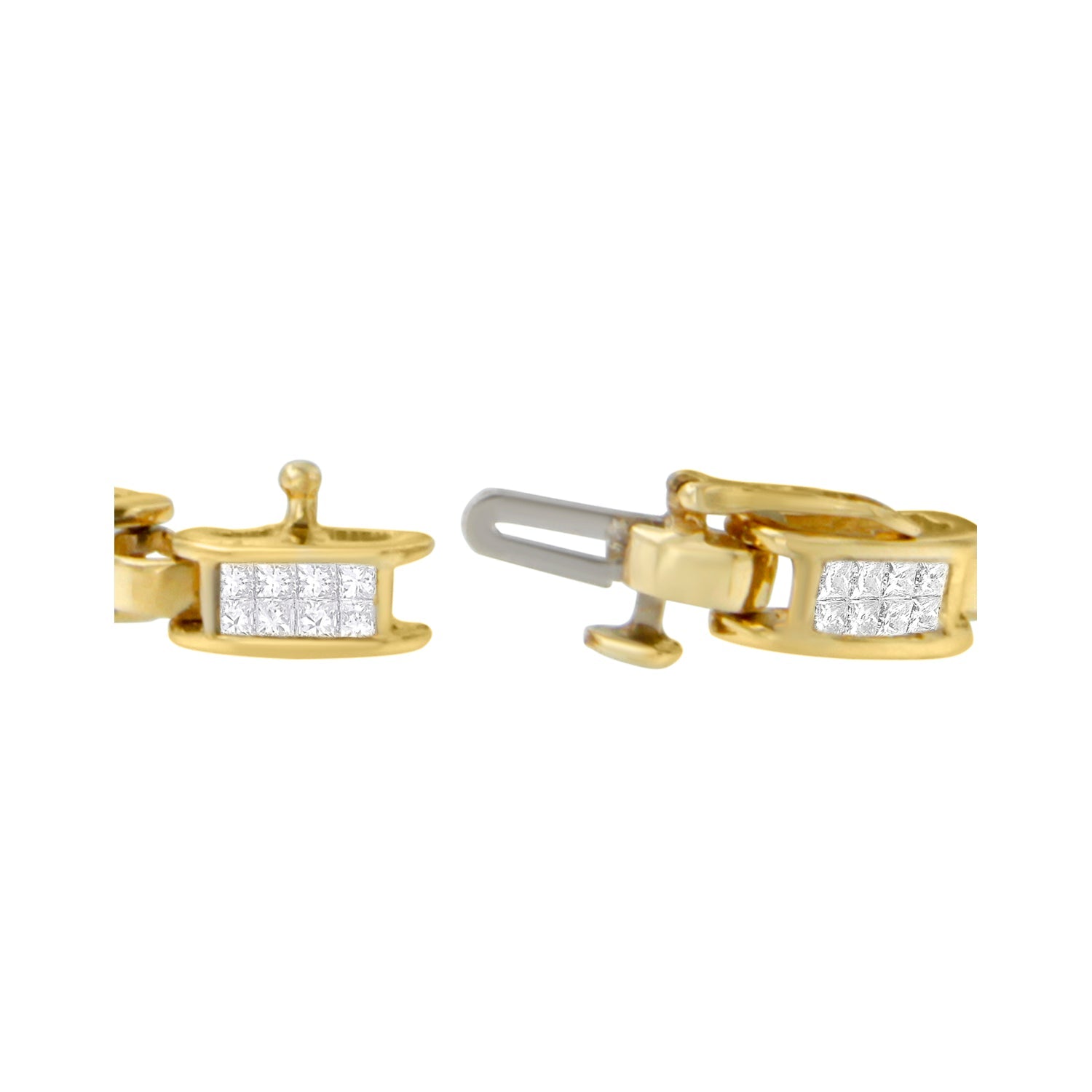 10K Yellow Gold 2.0 Cttw Invisible-Set Princess Cut Diamond Rectangular Link Bracelet (I-J Color, SI2-I1 Clarity) - 7"