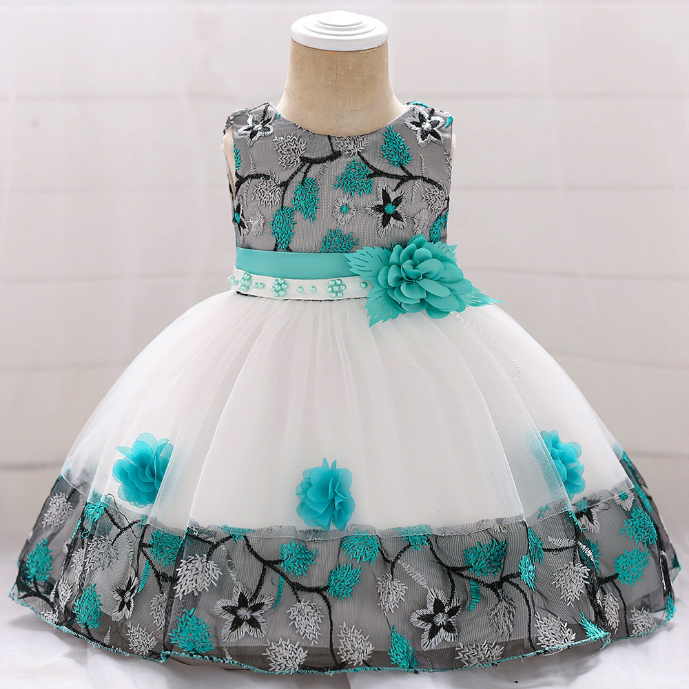 New Baby Girl's 1st Birthday Dress with Floral Design