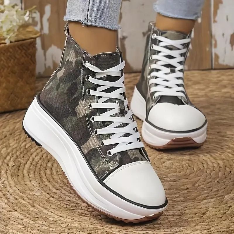 High-Top Women's Fashion Lace-Up Canvas Sneakers