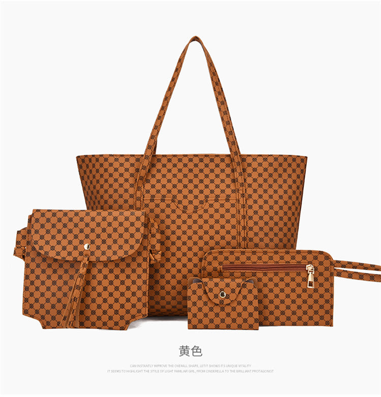 Stylish Geometric Tote Bag Set - Handbag, Clutch & Key Bag