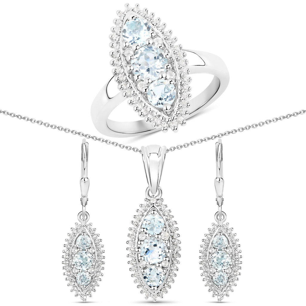 4.50 Carat Genuine Blue Topaz and White Topaz .925 Sterling Silver 3 Piece Jewelry Set (Ring, Earrings, and Pendant w/ Chain)