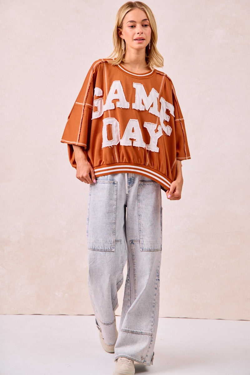 BiBi Gameday Patchwork Stitch Detail French Terry Top