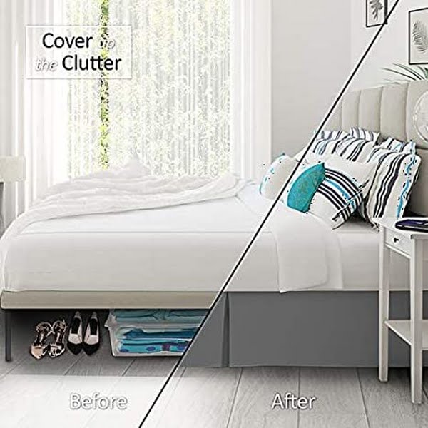 Pleated Bed Skirt, Easy Fit Bed Skirt, 14 Inch Tailored Drop Bed Skirt