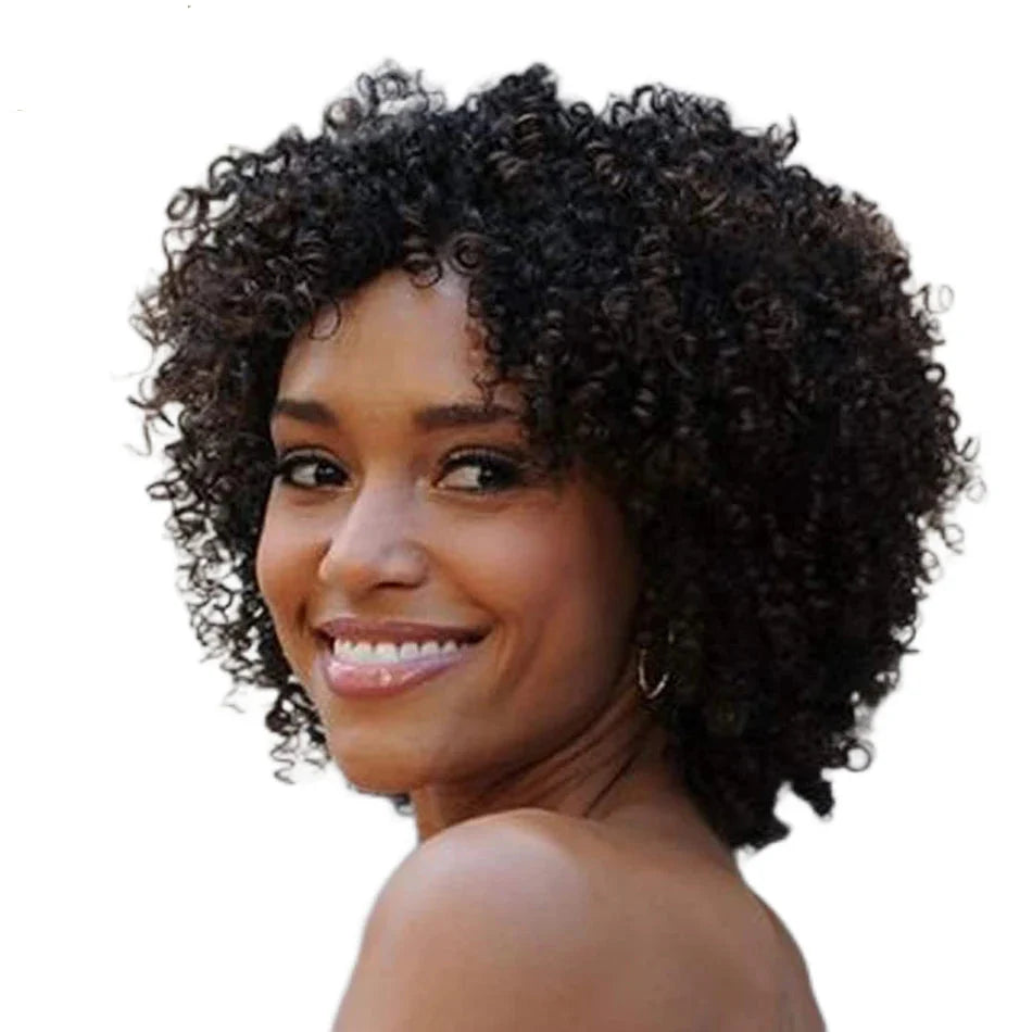 Pixie Cut Afro Kinky Curly Human Hair Bob Wig | Full Machine Made Glueless Remy