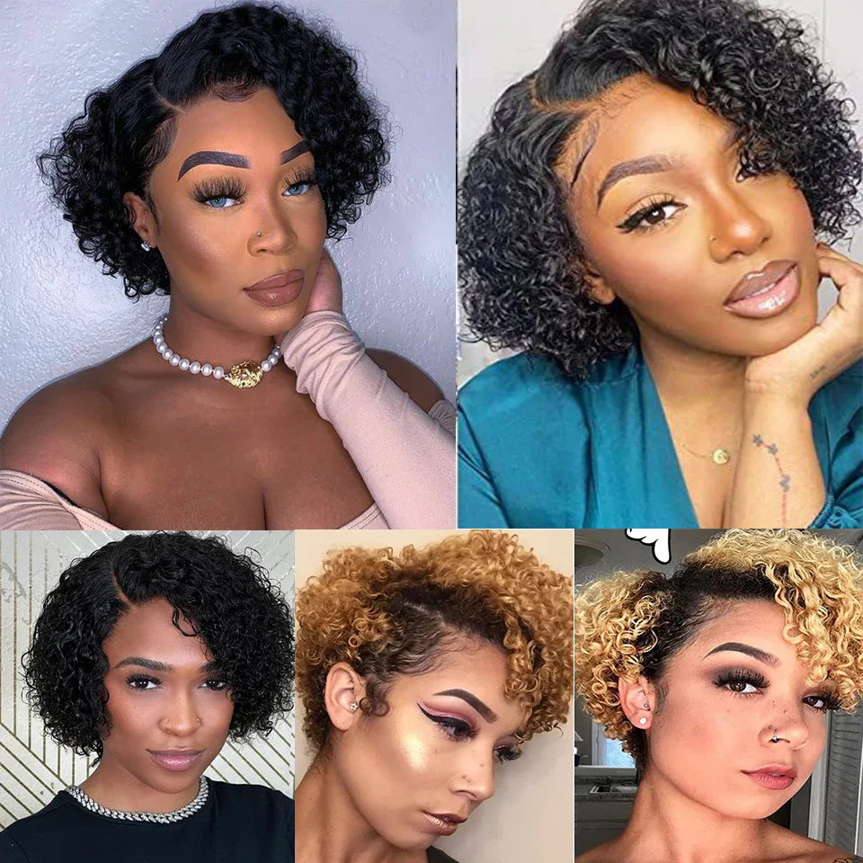 Natural Black Pixie Cut Wig | Short Curly Bob 13x1 Lace Front Human Hair (Pre-Plucked)