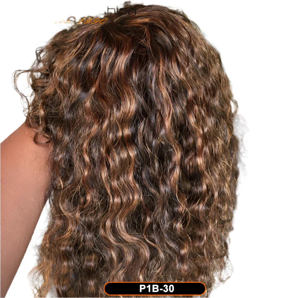 Ombre Honey Blonde Jerry Curly Pixie Bob Wig | Remy Human Hair with Bangs