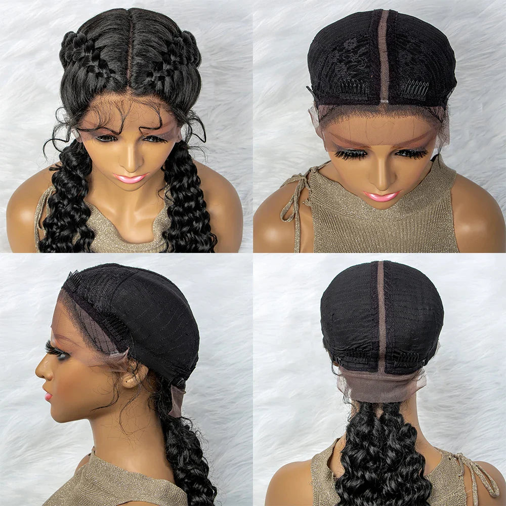 Curly Water Wave Braided Wig | Lace Front Cornrow Twist Style