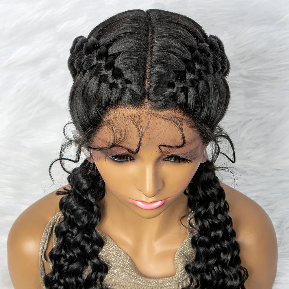 Curly Water Wave Braided Wig | Lace Front Cornrow Twist Style